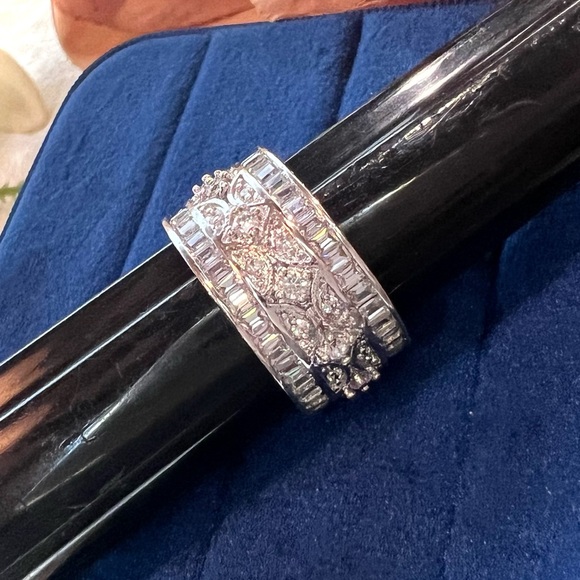 Art Deco Filigree Ring Pavé Diamond Band 18K Gold & 925-Very beautiful! - Picture 6 of 15